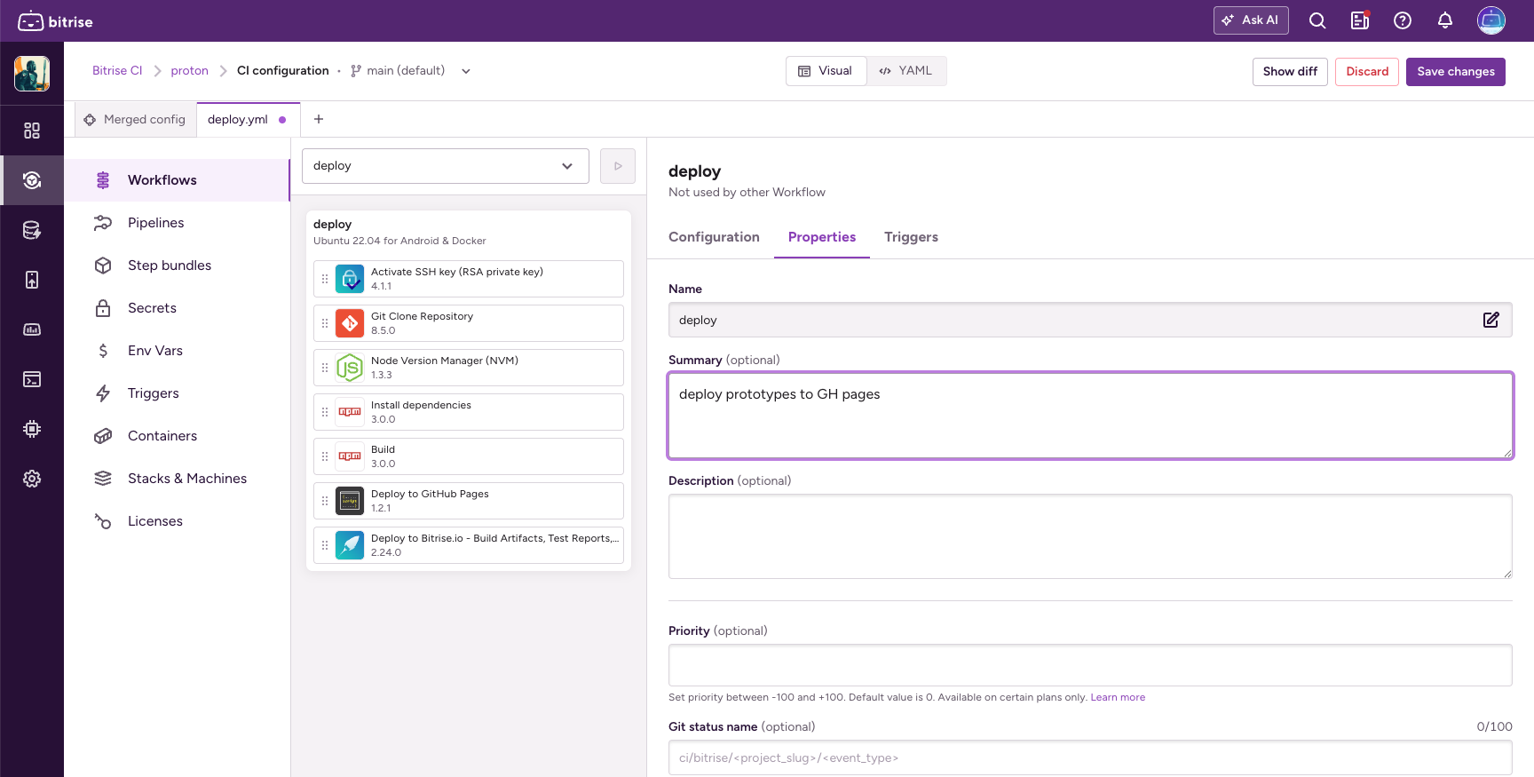 A module open in its own tab with an editable Workflow