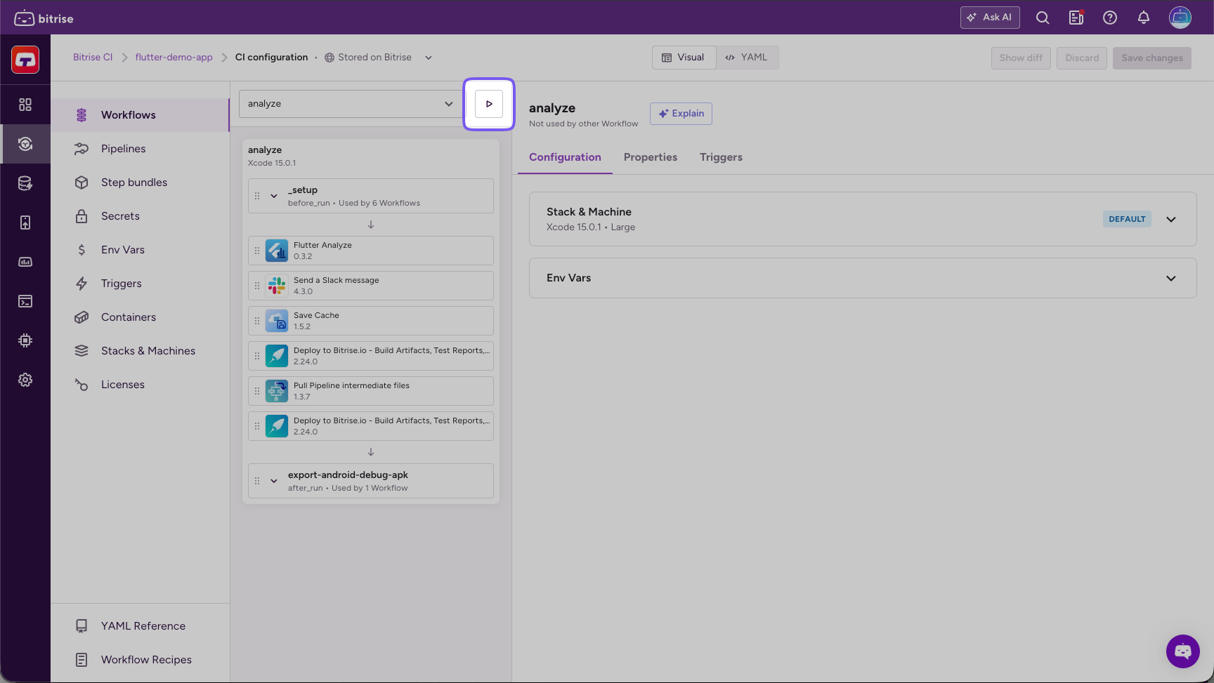 Run Workflow button next to the Workflow dropdown