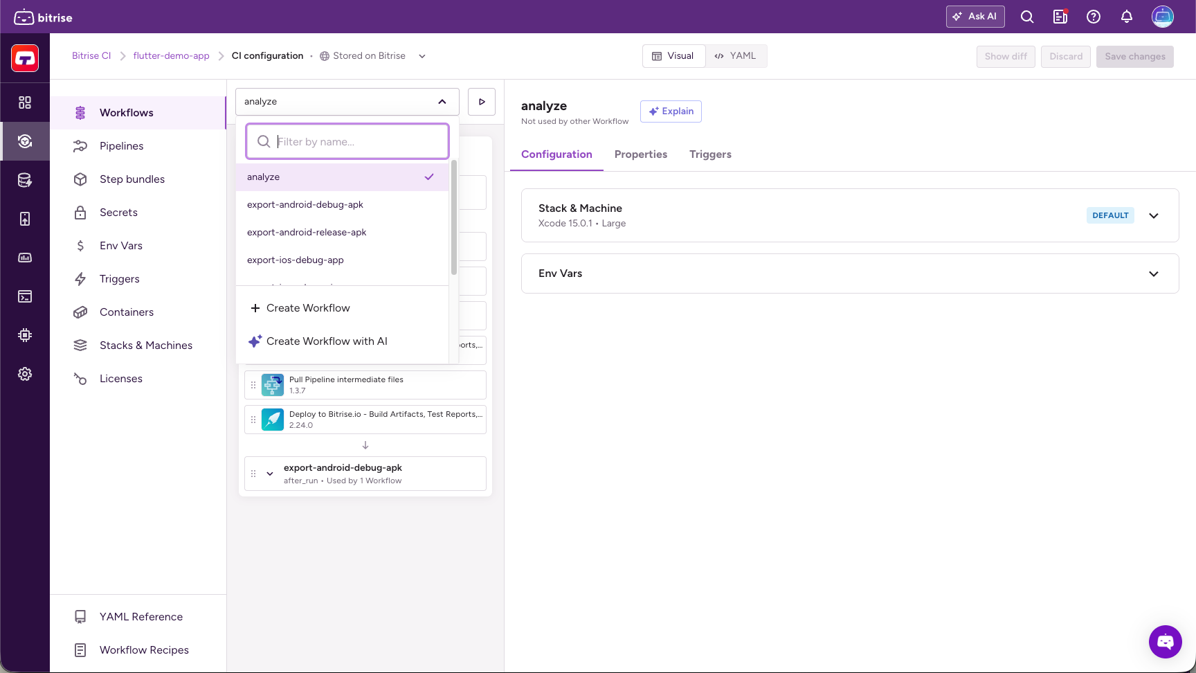 Workflow dropdown menu in the Workflow Editor