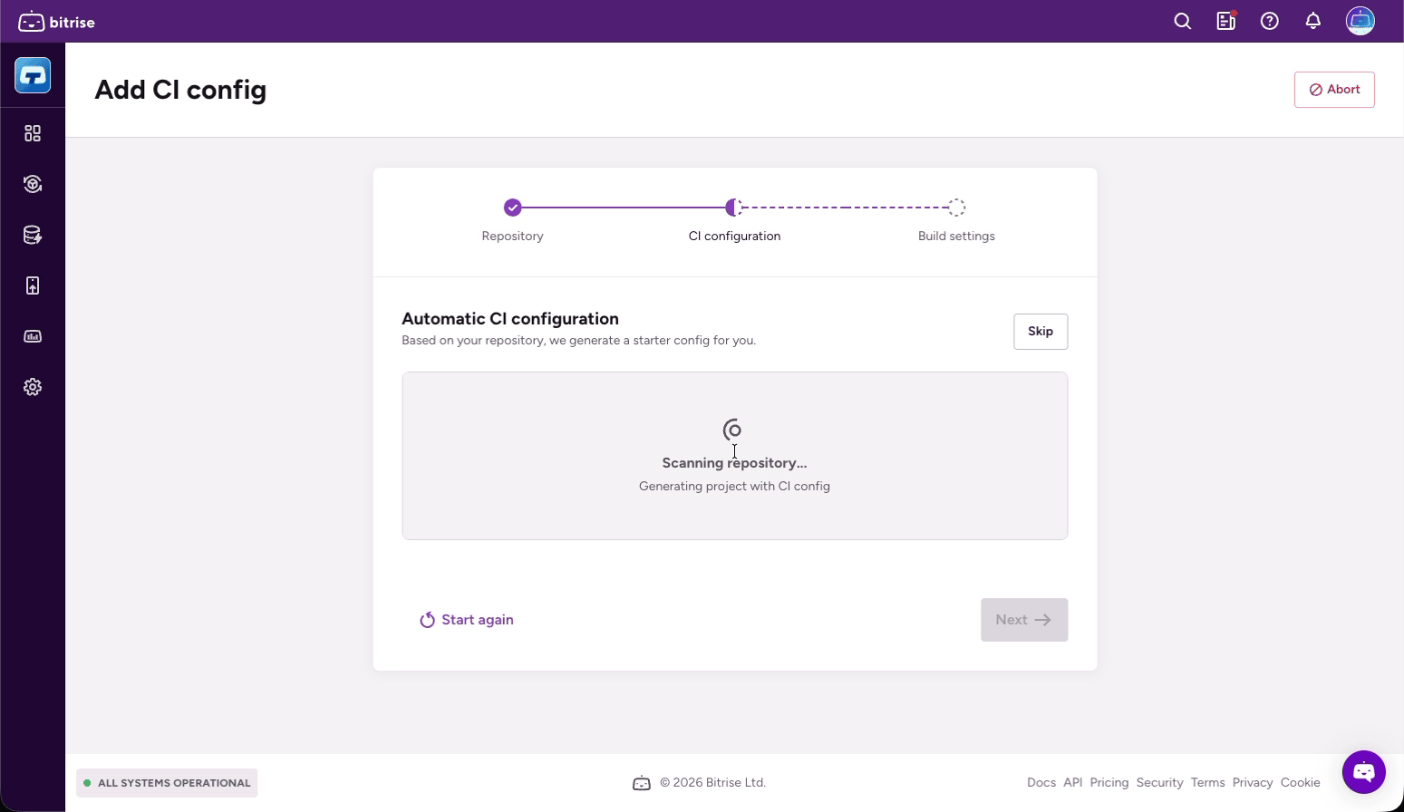 CI configuration — scanning repository