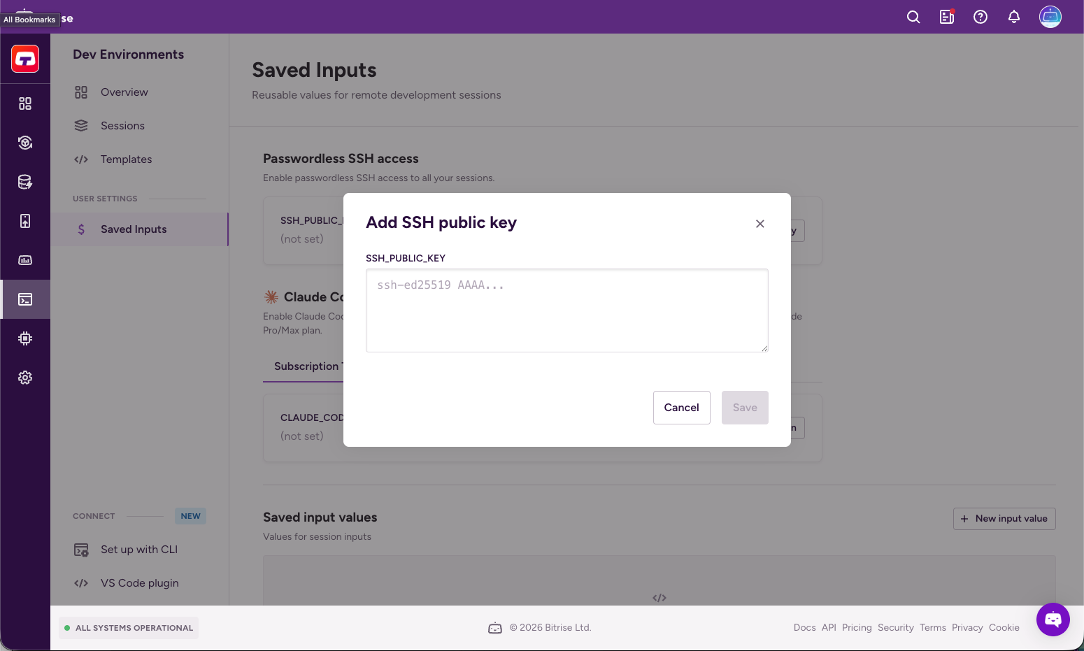 Add SSH public key dialog