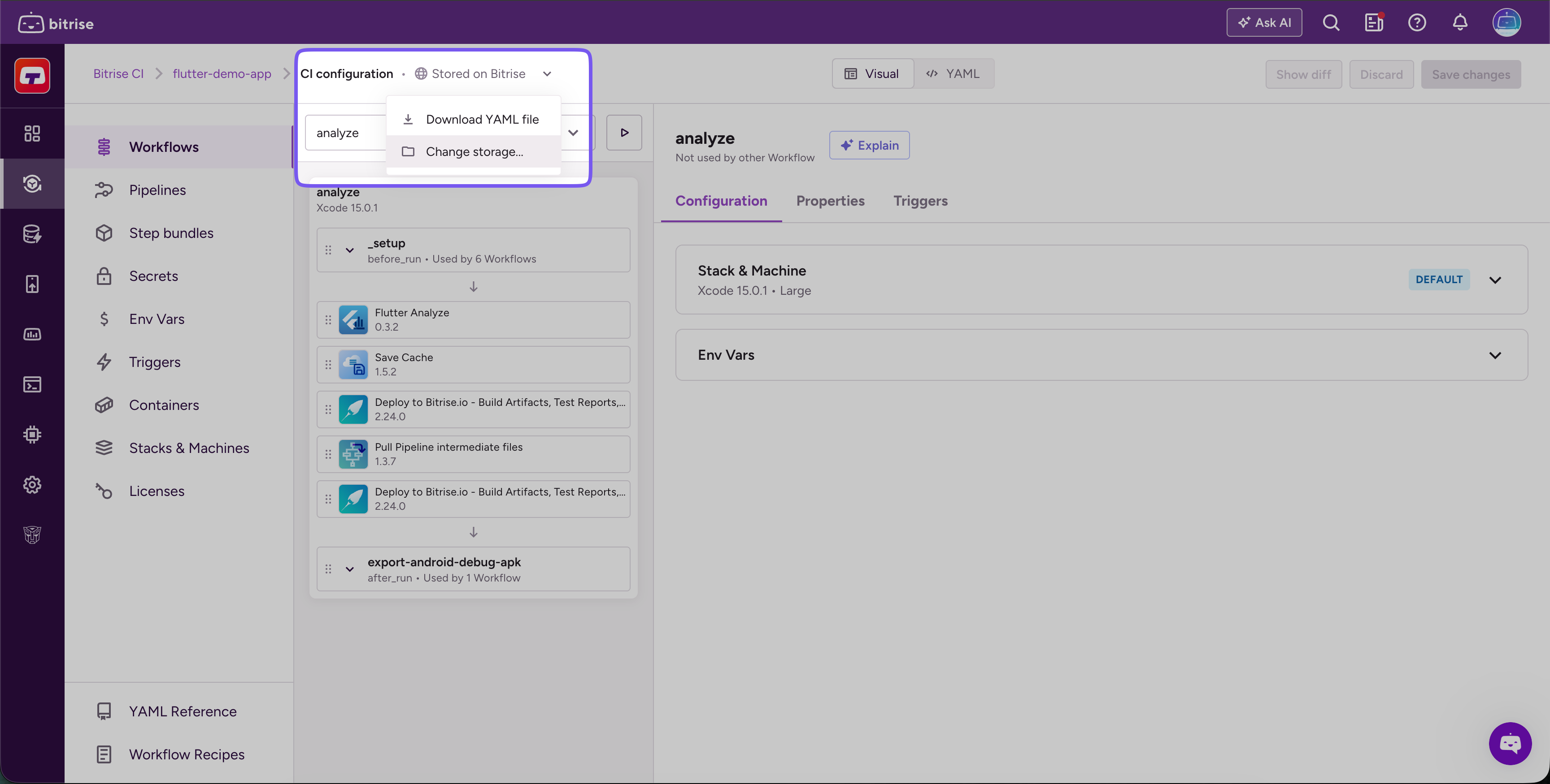 Change storage dialog in the Workflow Editor