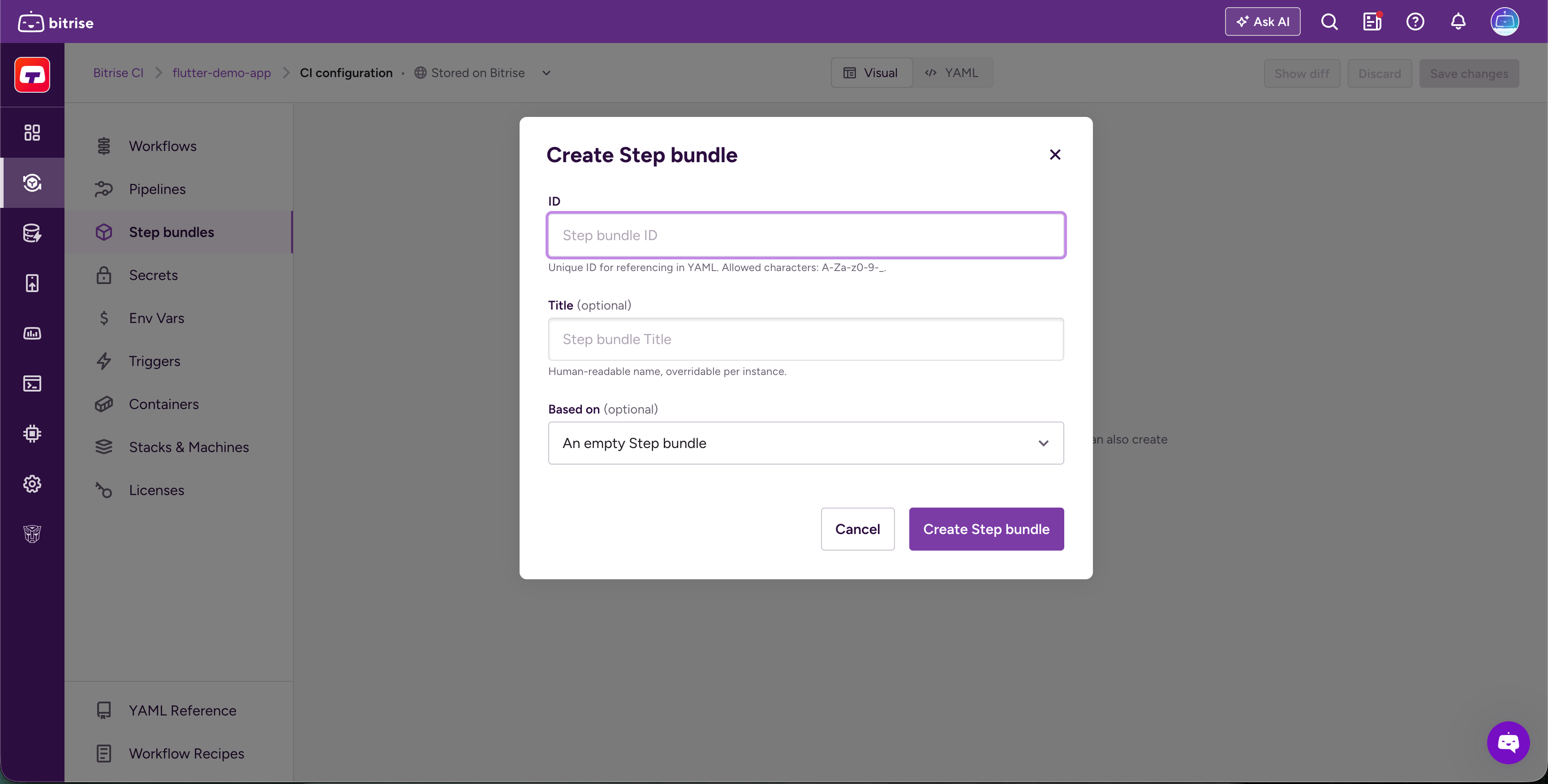 Create Step bundle dialog