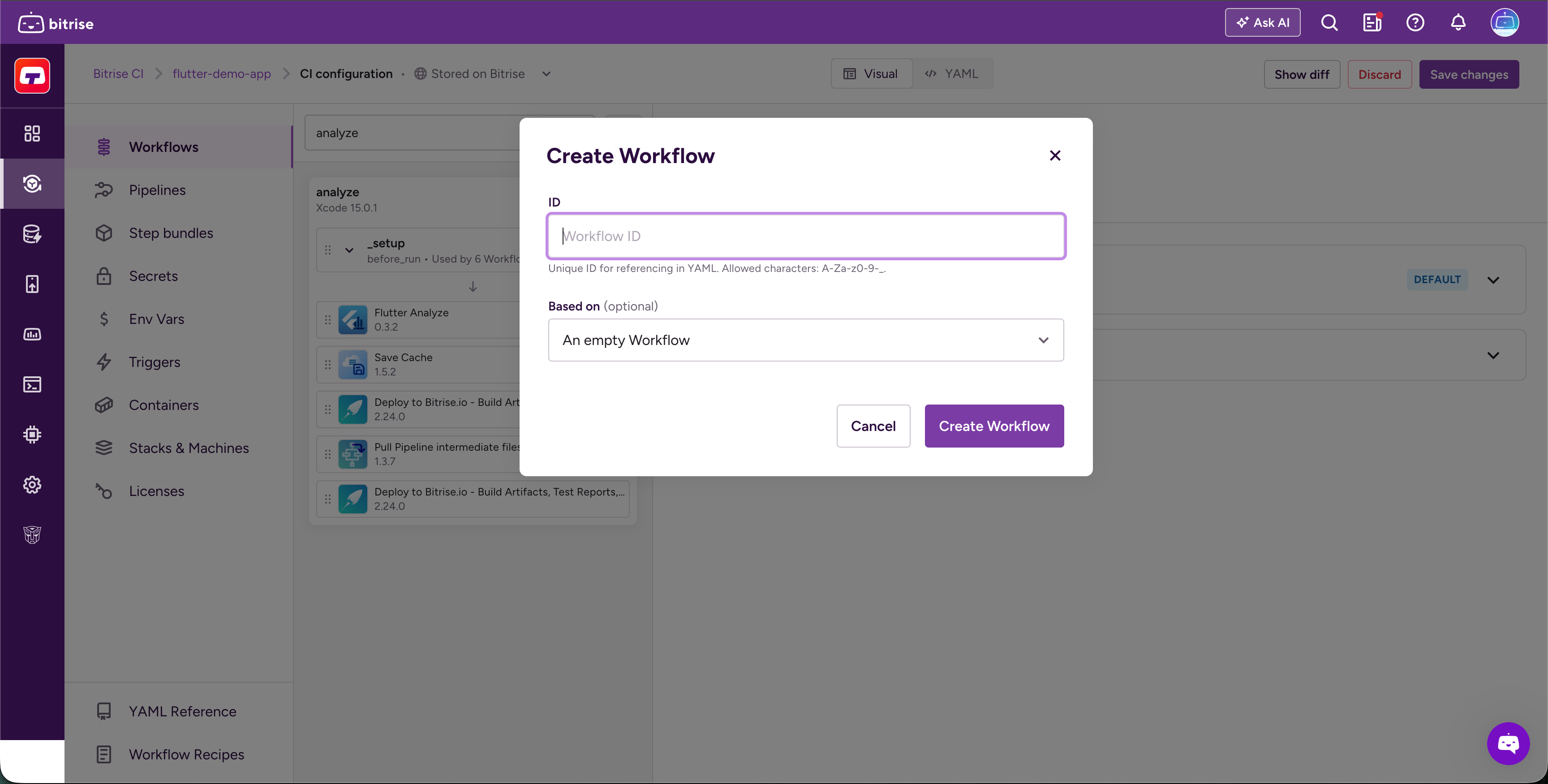 Create Workflow dialog with ID field