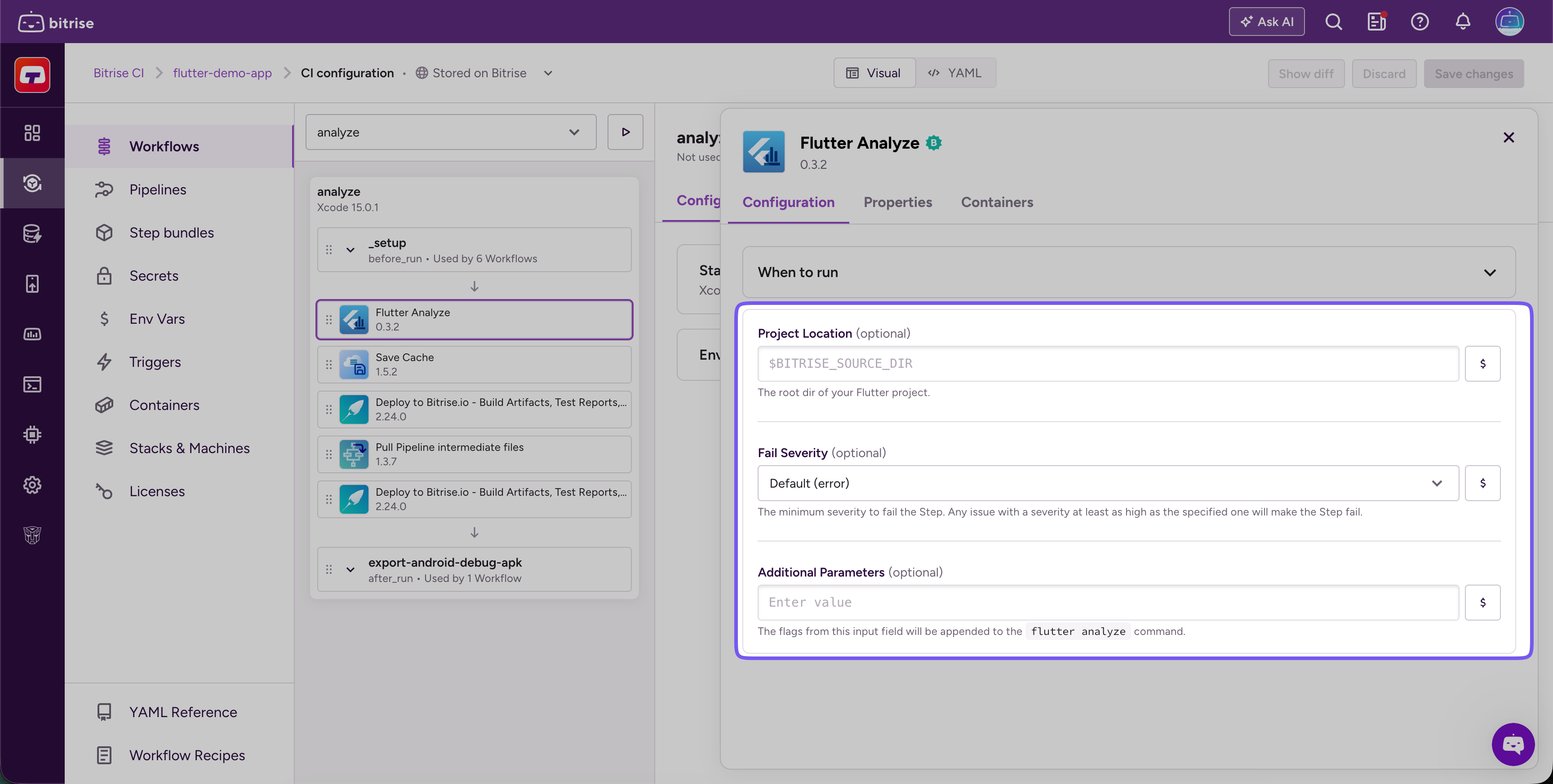 Step input fields with Insert variable button