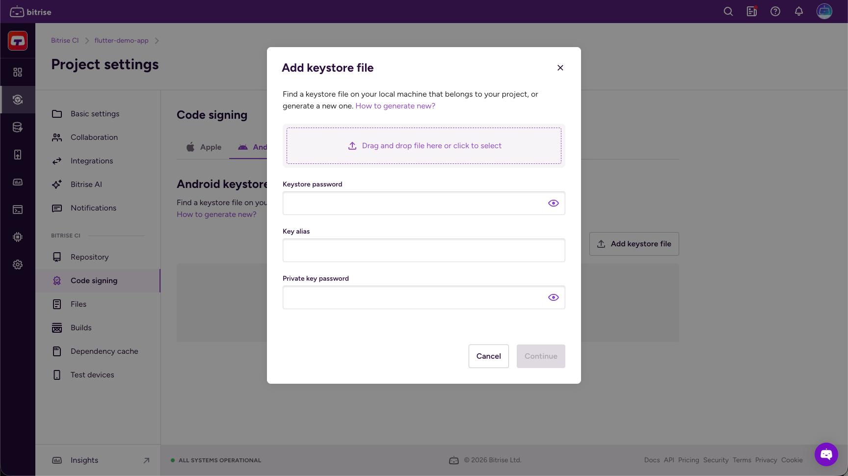 Add keystore file dialog