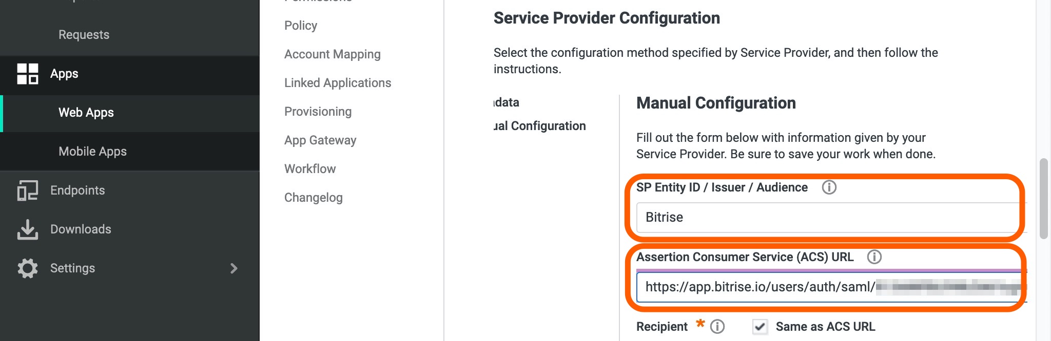 Setting up Idaptive SAML SSO for Bitrise