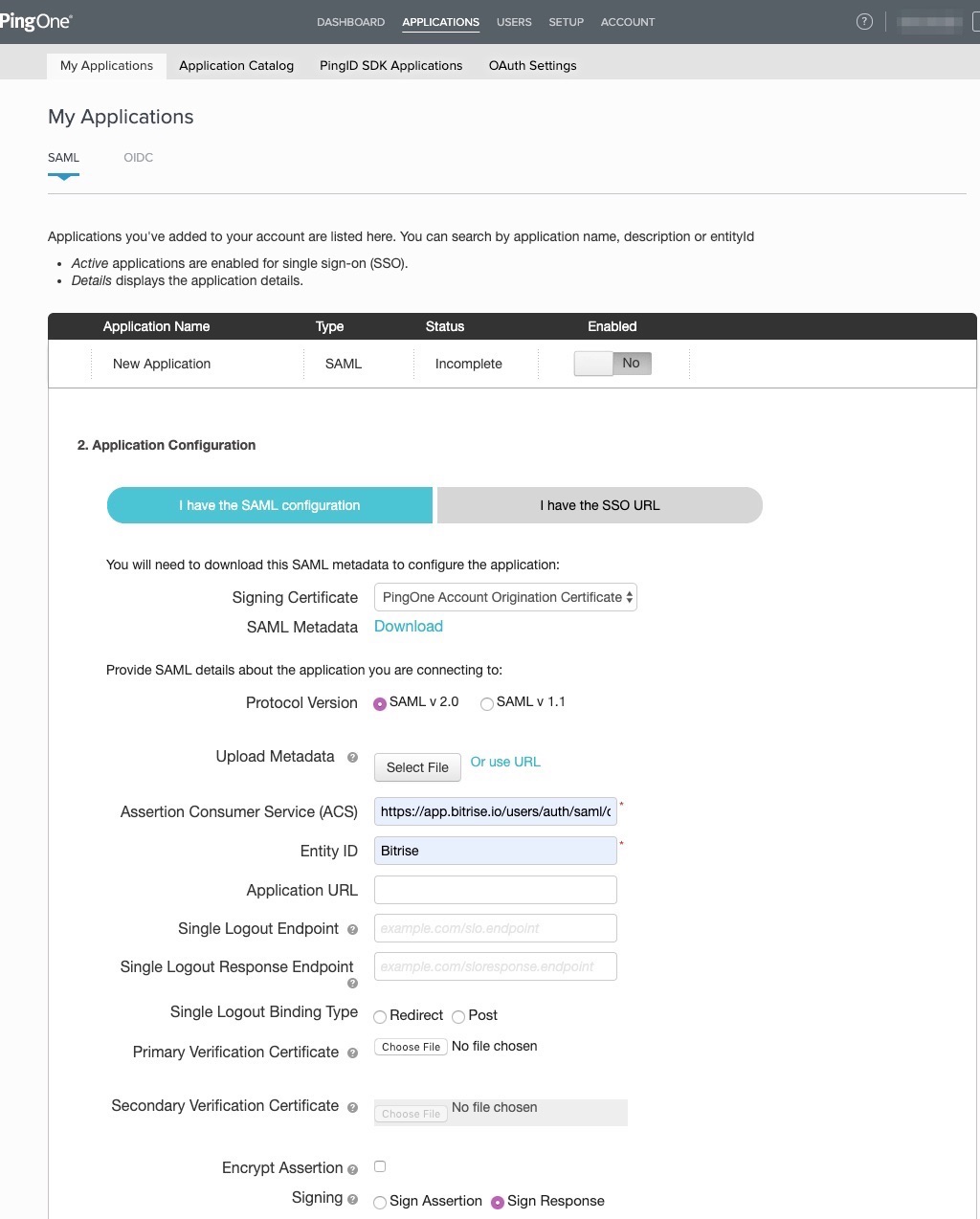 Setting up Ping Identity SSO for Bitrise