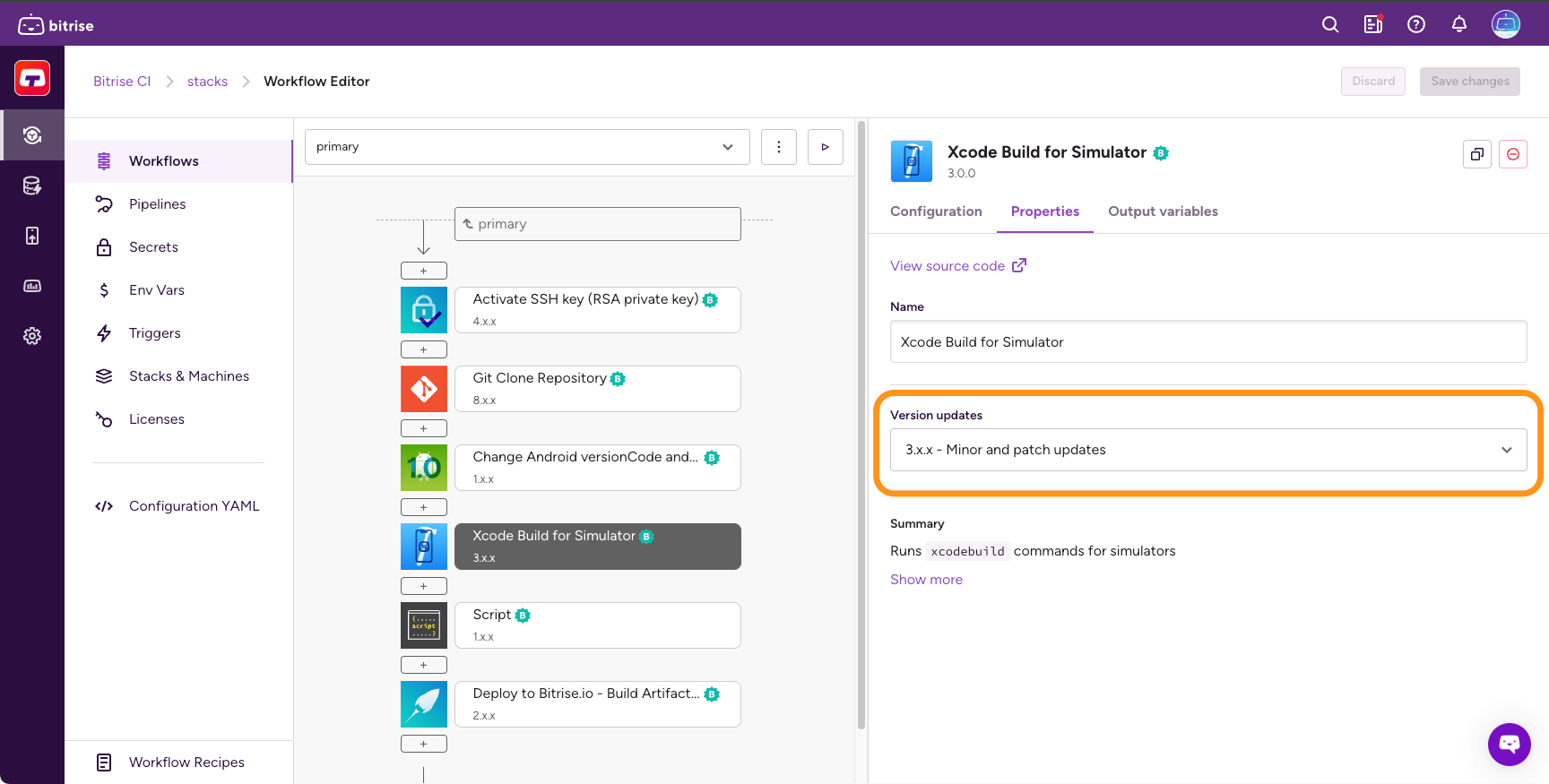 Step versions and inputs